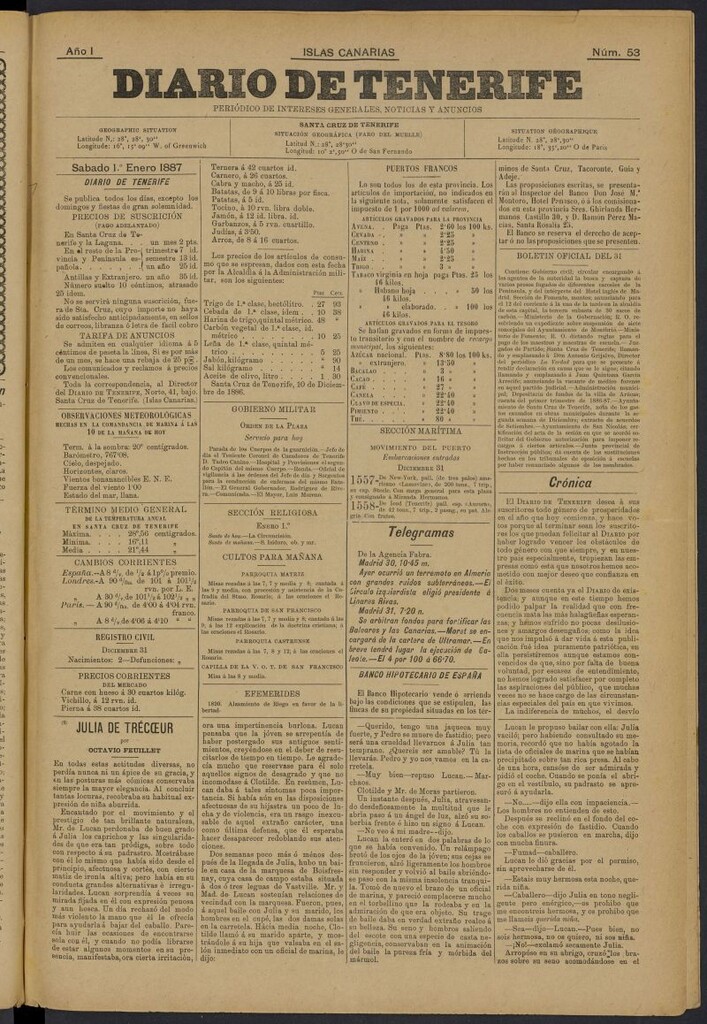 Miniatura de Diario de Tenerife del 1 de enero de 1887, nº 53