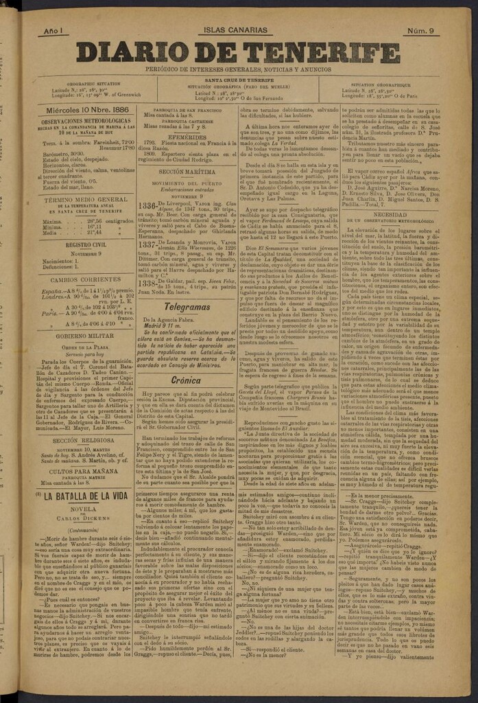 Miniatura de Diario de Tenerife del 10 de noviembre de 1886, nº 9
