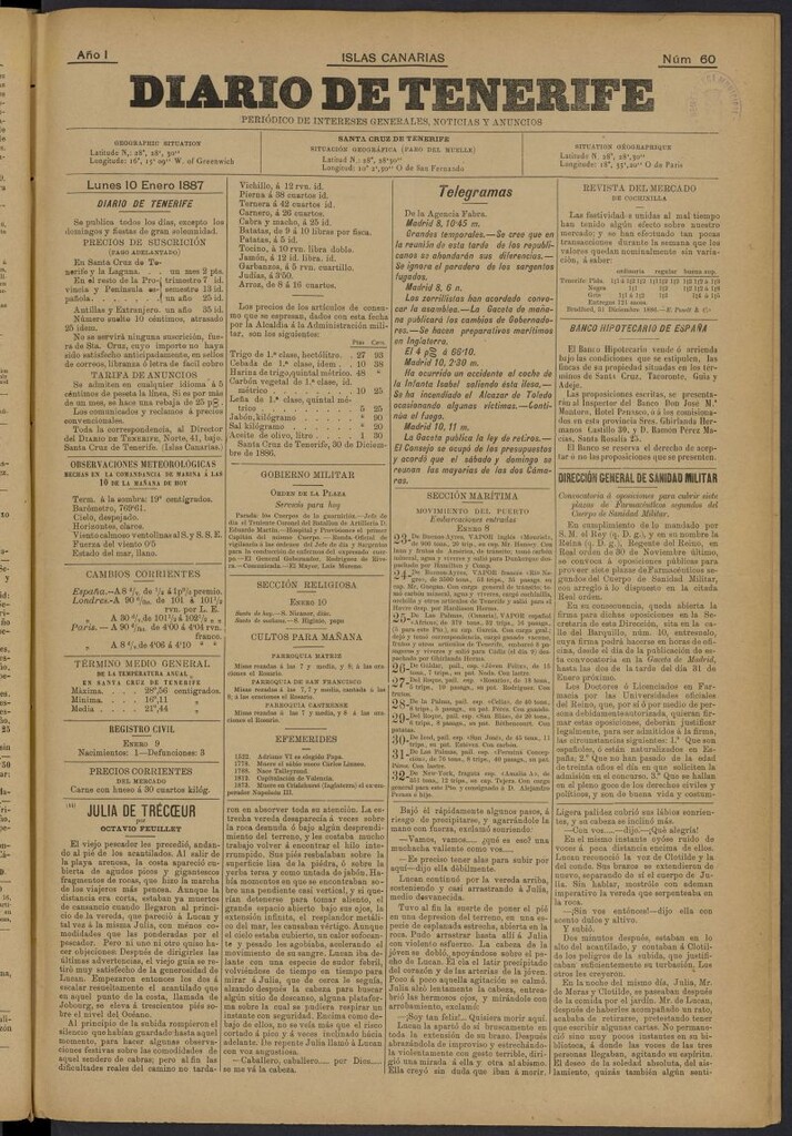 Miniatura de Diario de Tenerife del 10 de enero de 1887, nº 60
