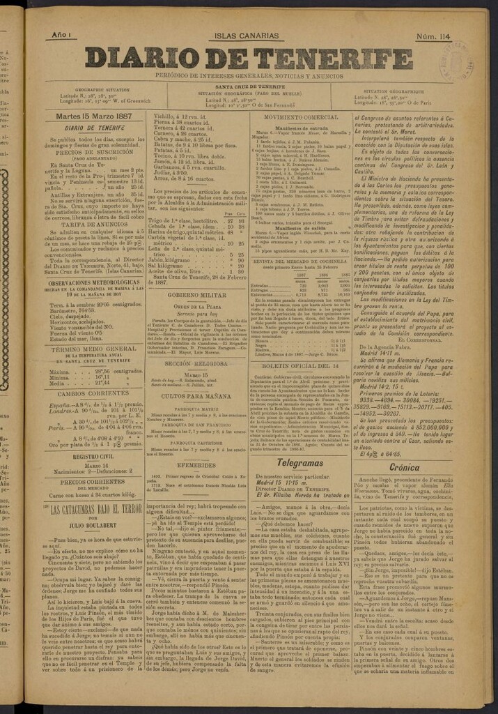 Miniatura de Diario de Tenerife del 15 de marzo de 1887, nº 114