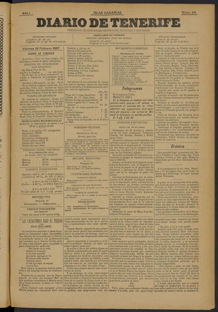Miniatura de Diario de Tenerife del 18 de febrero de 1887, nº 94