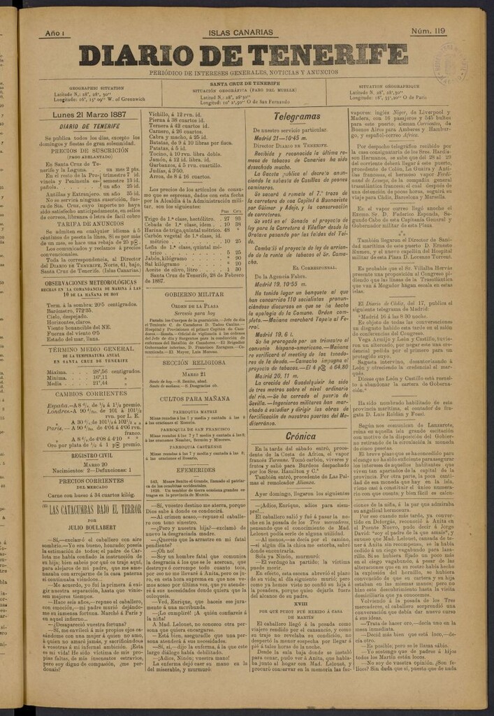 Miniatura de Diario de Tenerife del 21 de marzo de 1887, nº 119