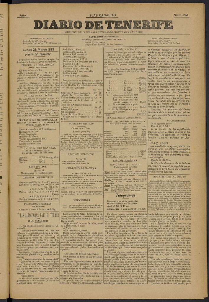 Miniatura de Diario de Tenerife del 28 de marzo de 1887, nº 124