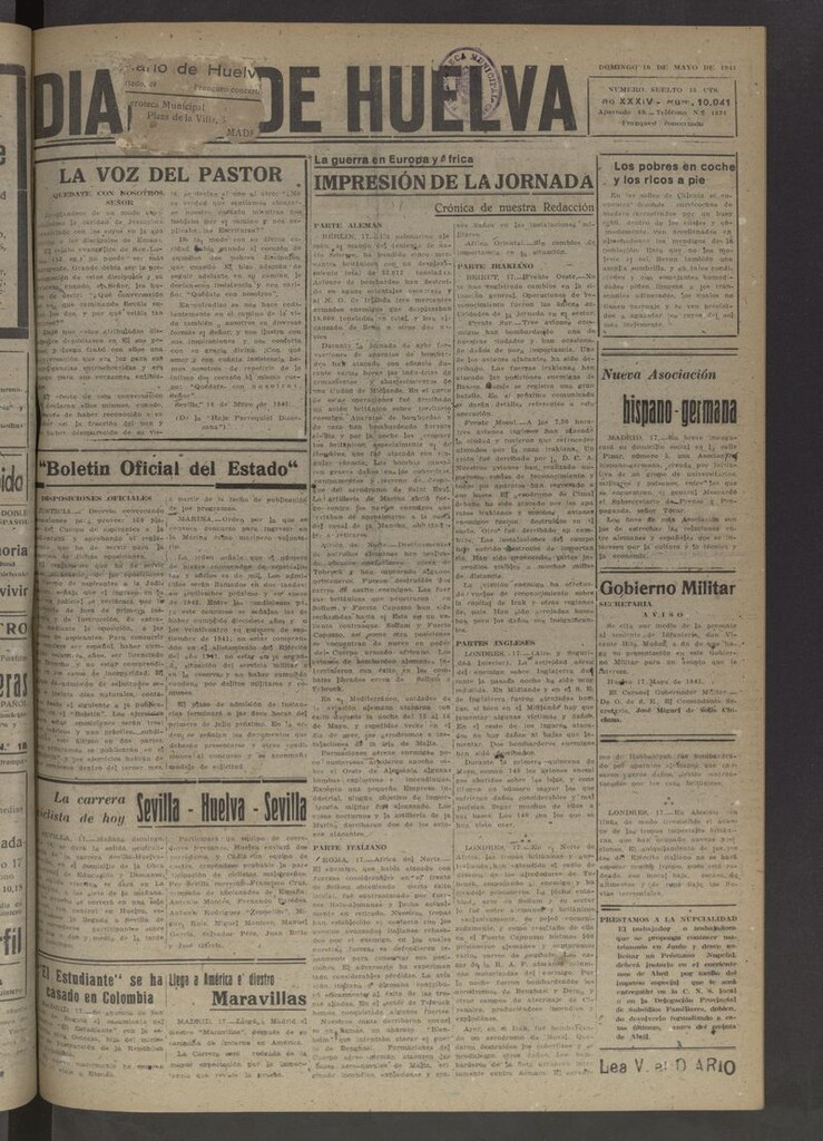 Miniatura de Diario de Huelva : periódico independiente del 18 de mayo de 1941