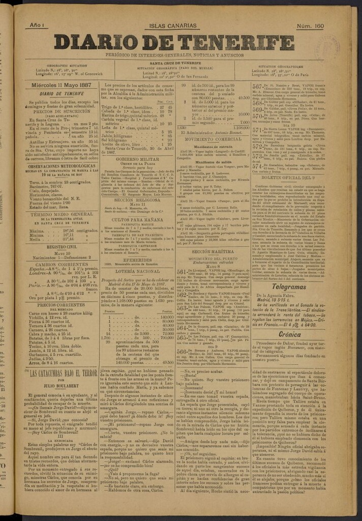 Miniatura de Diario de Tenerife del 11 de mayo de 1887, nº 160