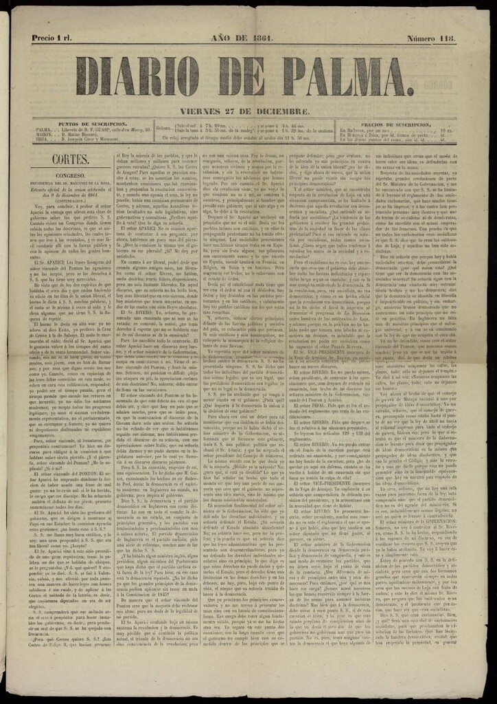 Miniatura de Diario de Palma del 27 de diciembre de 1861, nº 118