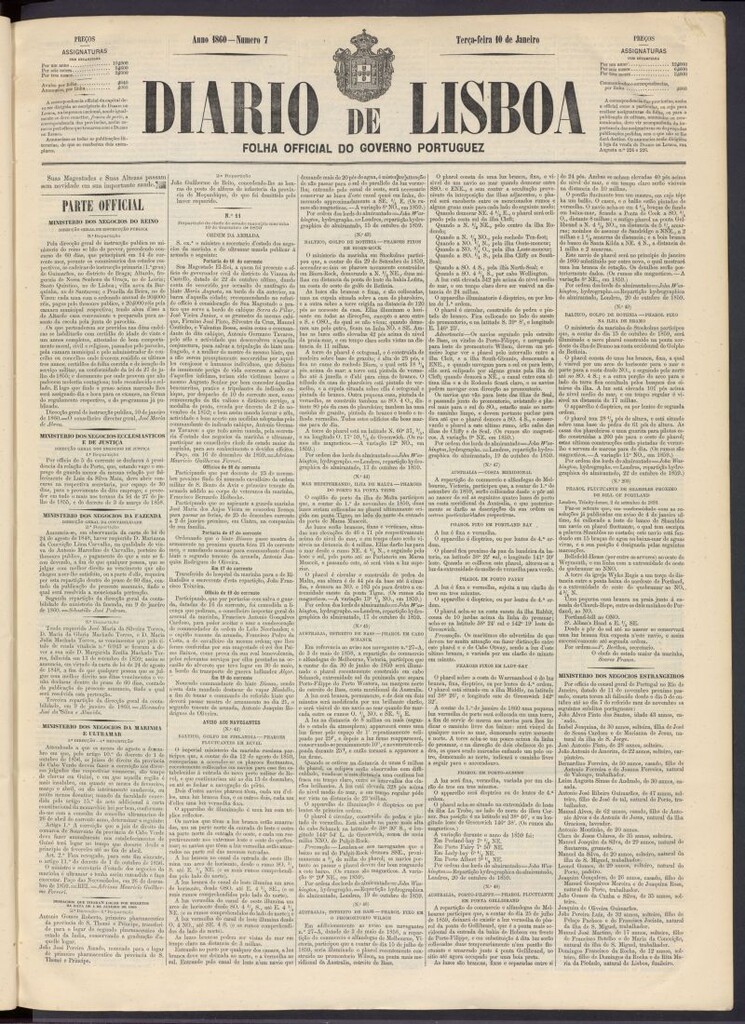 Miniatura de Diário de Lisboa : folha official do goberno portugues del 10 de enero de 1860, nº 7
