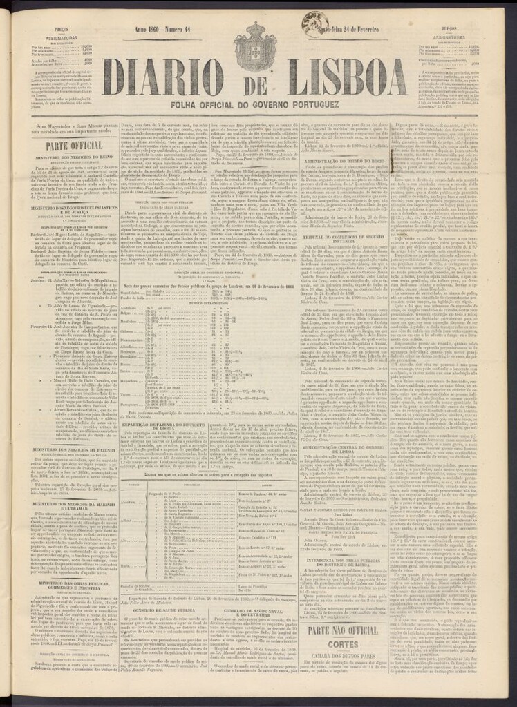 Miniatura de Diário de Lisboa : folha official do goberno portugues del 24 de febrero de 1860, nº 44