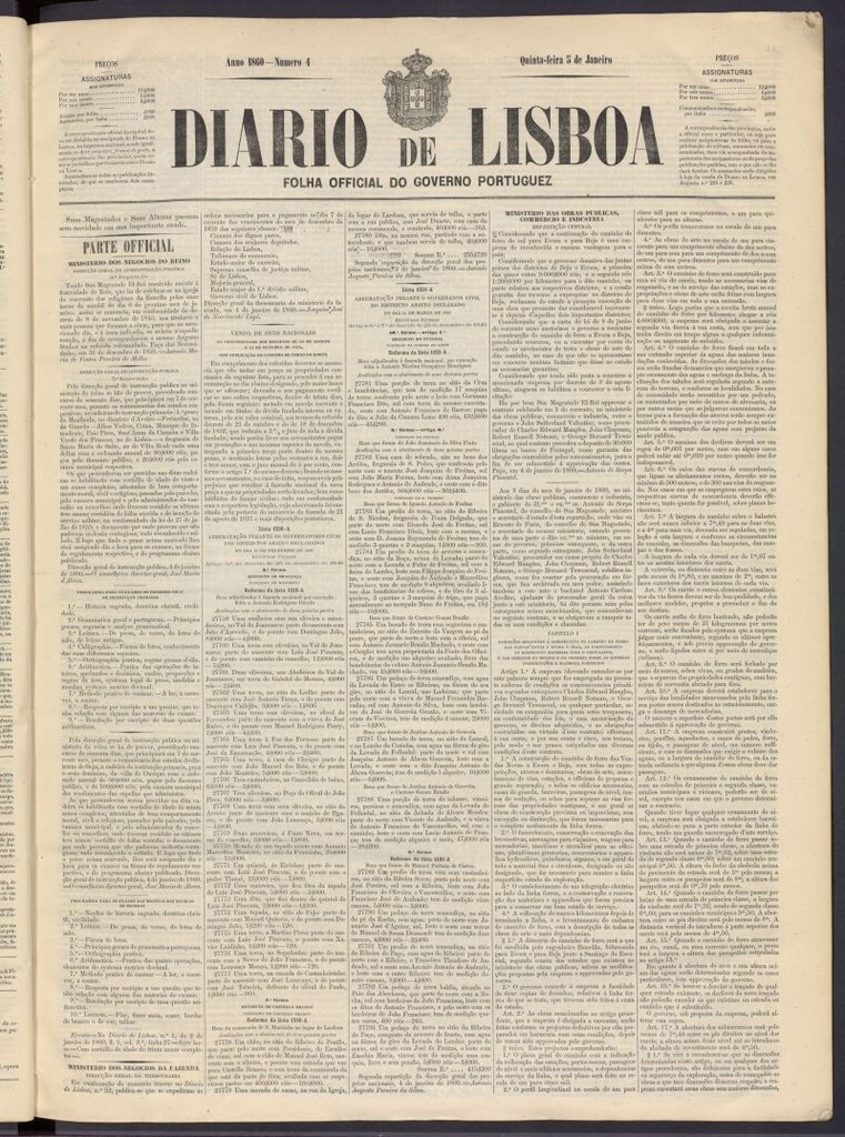 Miniatura de Diário de Lisboa : folha official do goberno portugues del 5 de enero de 1860, nº 4