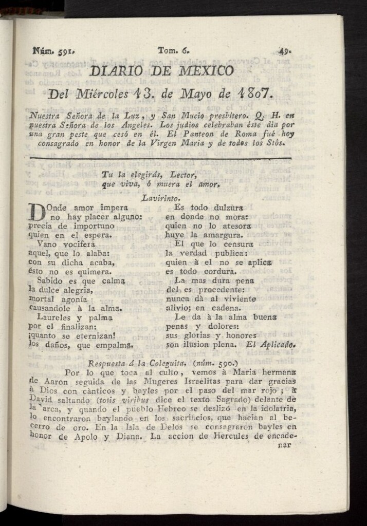 Miniatura de Diario de México del 13 de mayo de 1807, nº 591