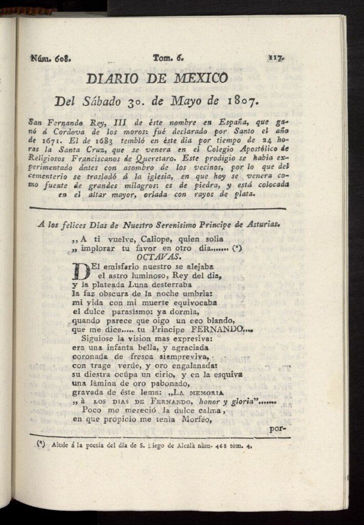 Miniatura de Diario de México del 30 de mayo de 1807, nº 608