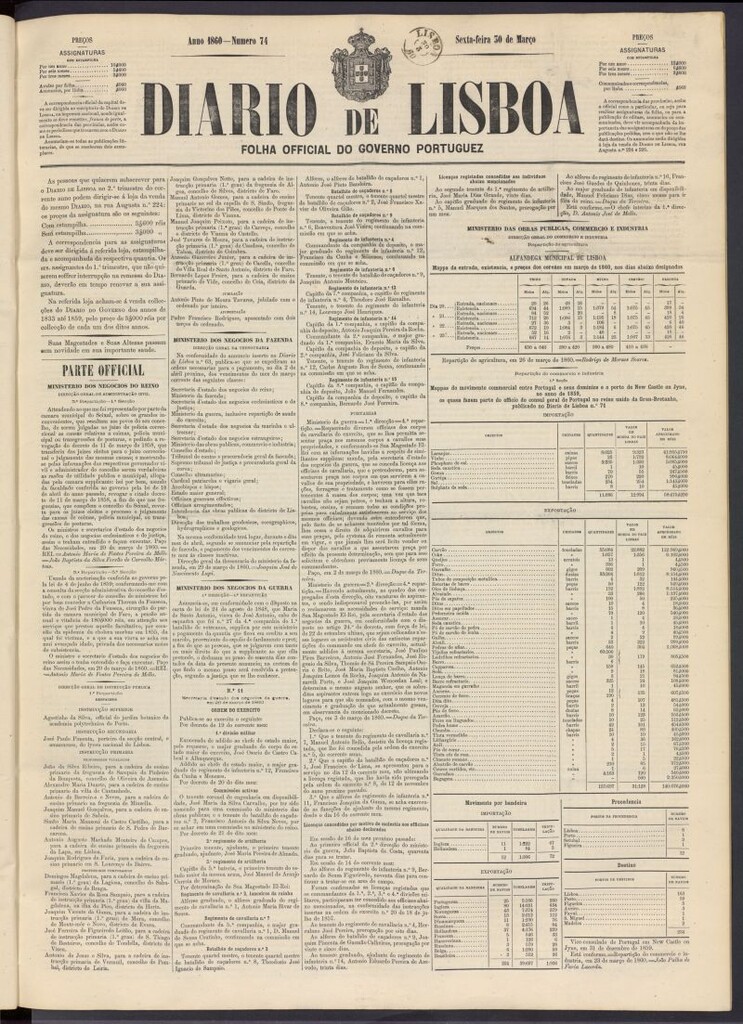 Miniatura de Diário de Lisboa : folha official do goberno portugues del 30 de marzo de 1860, nº 74