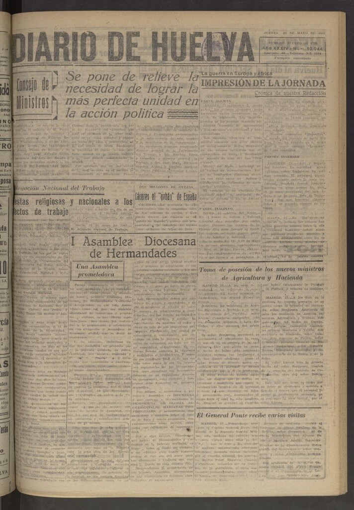 Miniatura de Diario de Huelva : periódico independiente del 22 de mayo de 1941