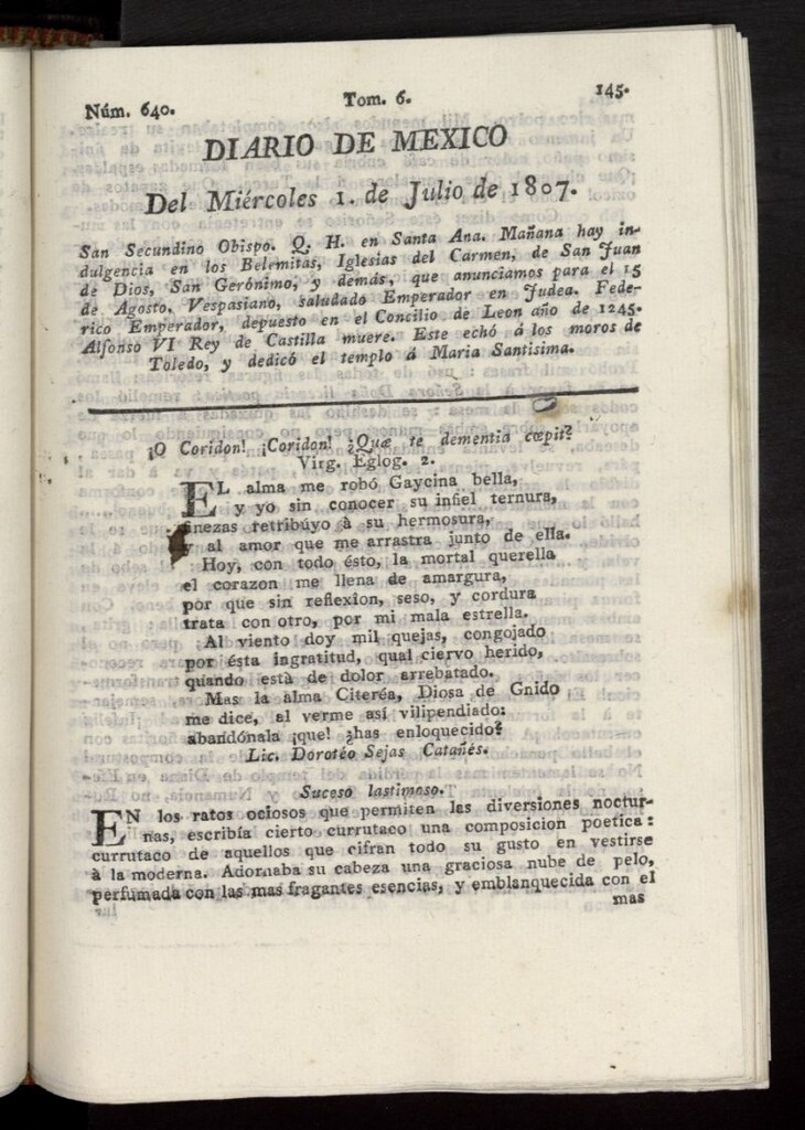 Miniatura de Diario de México del 1 de julio de 1807, nº 640