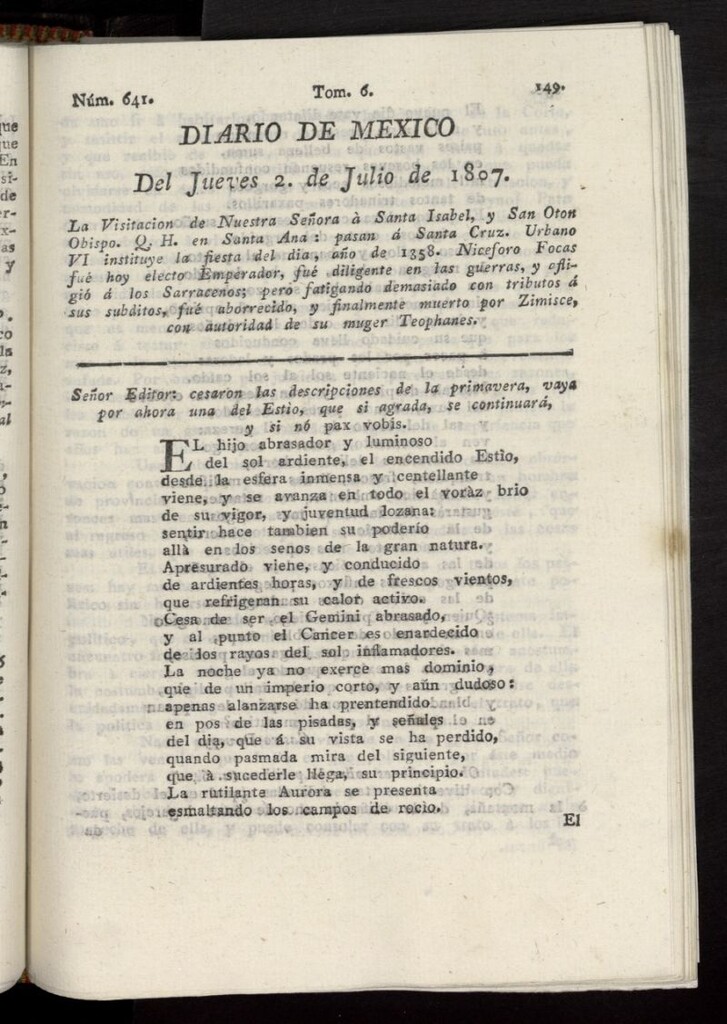 Miniatura de Diario de México del 2 de julio de 1807, nº 641