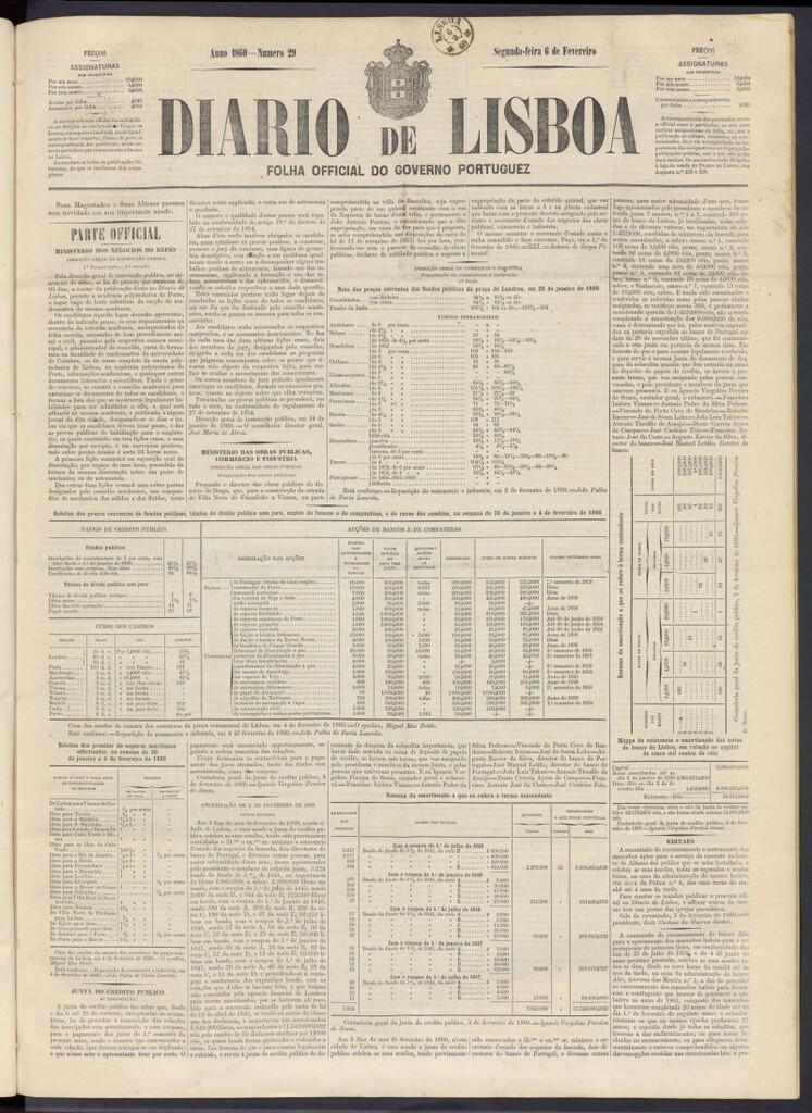Miniatura de Diário de Lisboa : folha official do goberno portugues del 6 de febrero de 1860, nº 29