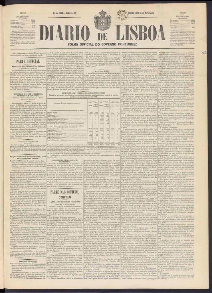 Miniatura de Diário de Lisboa : folha official do goberno portugues del 15 de febrero de 1860, nº 37