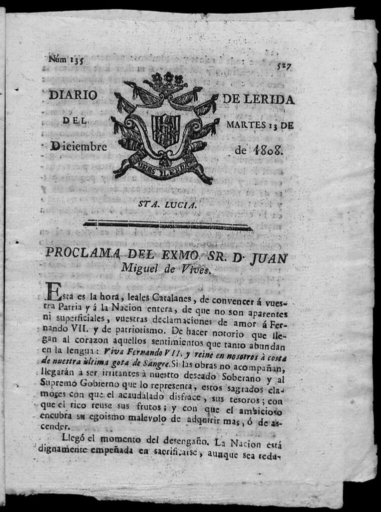 Miniatura de Diario de Lérida del martes 13 de diciembre de 1808