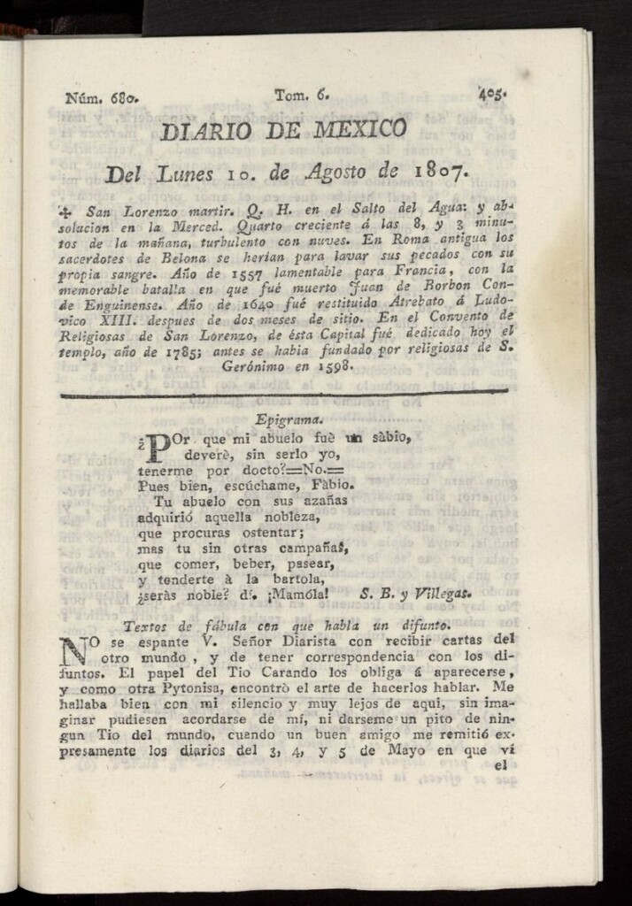 Miniatura de Diario de México del 10 de agosto de 1807, nº 393