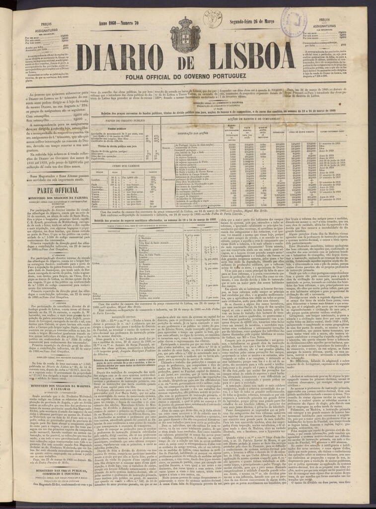 Miniatura de Diário de Lisboa : folha official do goberno portugues del 26 de marzo de 1860, nº 70