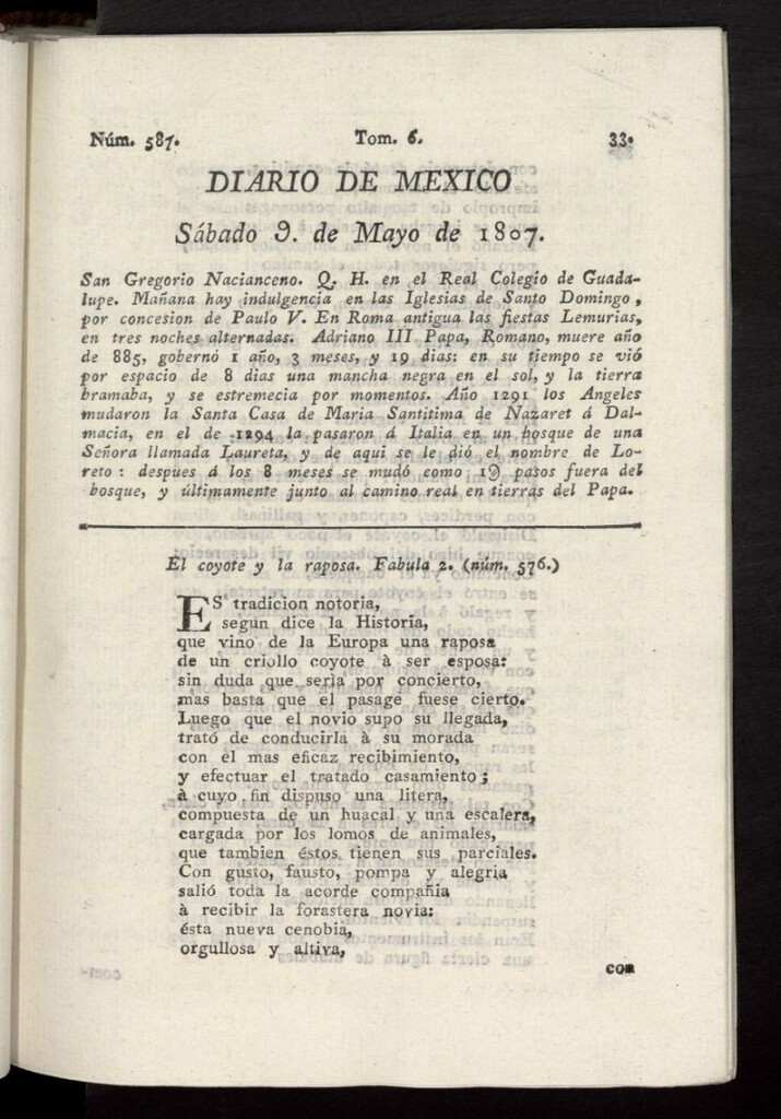 Miniatura de Diario de México del 9 de mayo de 1807, nº 587