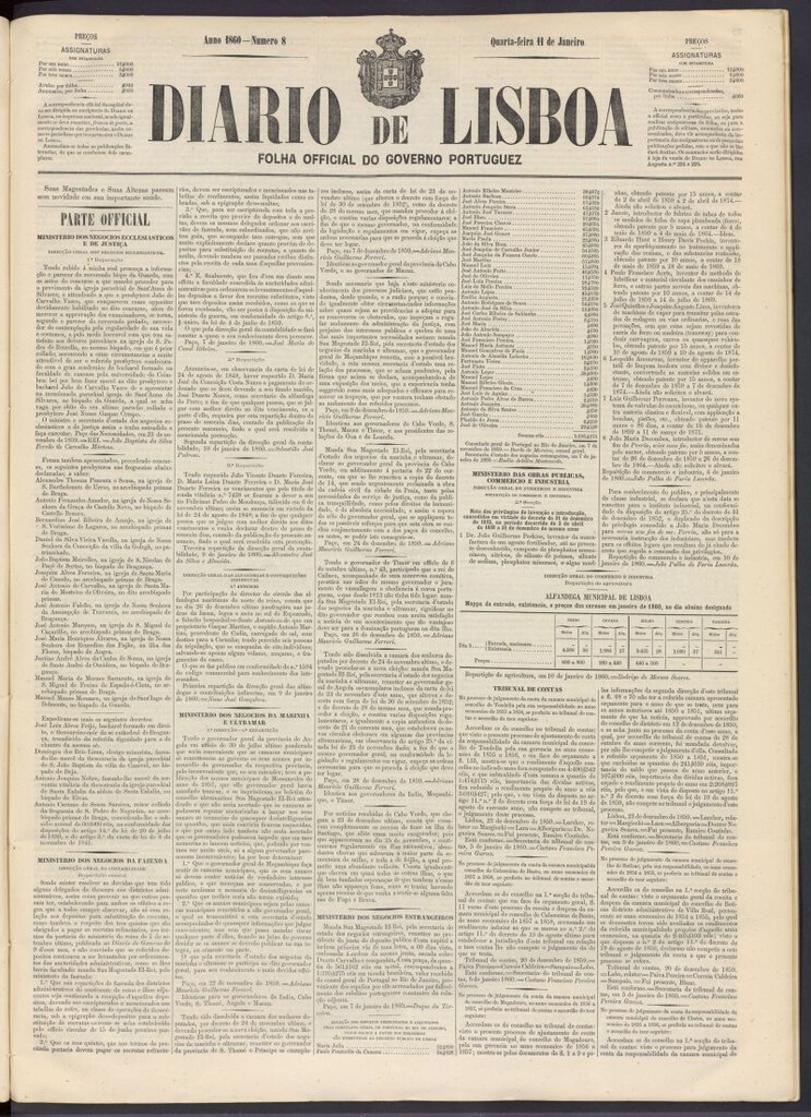 Miniatura de Diário de Lisboa : folha official do goberno portugues del 11 de enero de 1860, nº 8