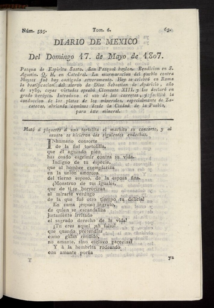 Miniatura de Diario de México del 17 de mayo de 1807, nº 595