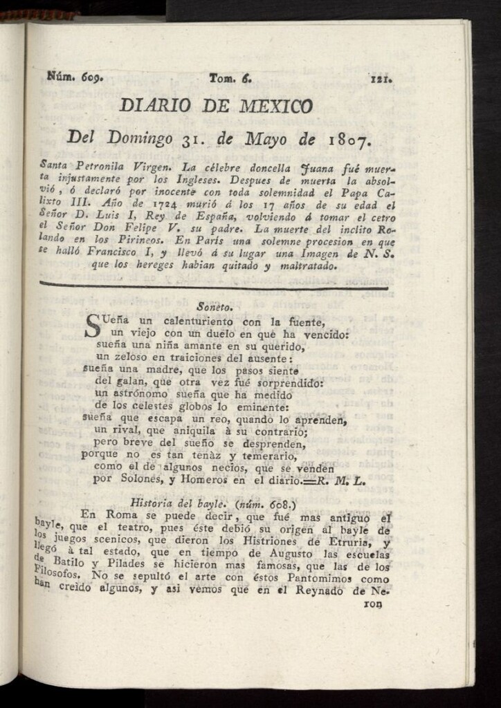 Miniatura de Diario de México del 31 de mayo de 1807, nº 609
