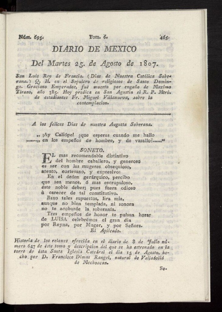 Miniatura de Diario de México del 25 de agosto de 1807, nº 695