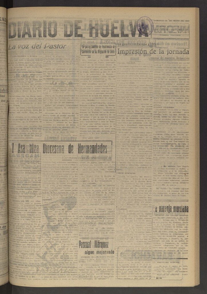 Miniatura de Diario de Huelva : periódico independiente del 25 de mayo de 1941