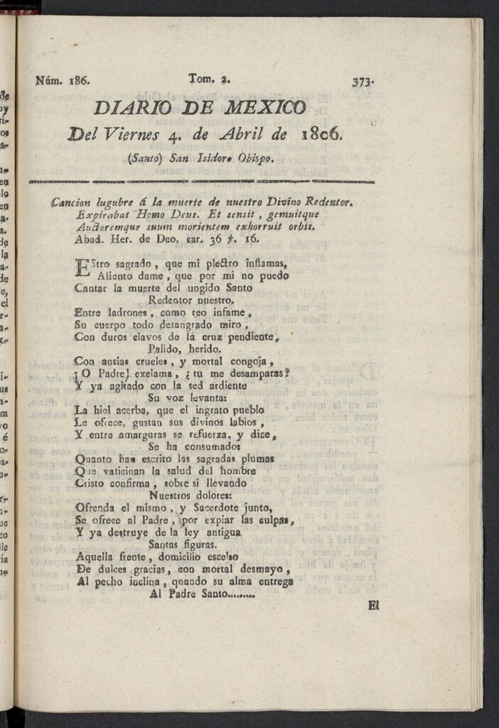 Miniatura de Diario de México del 4 de abril de 1806, nº 186