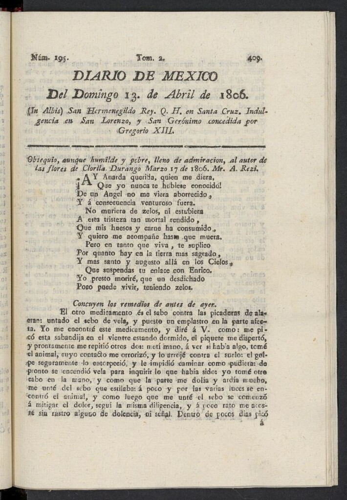 Miniatura de Diario de México del 13 de abril de 1806, nº 195