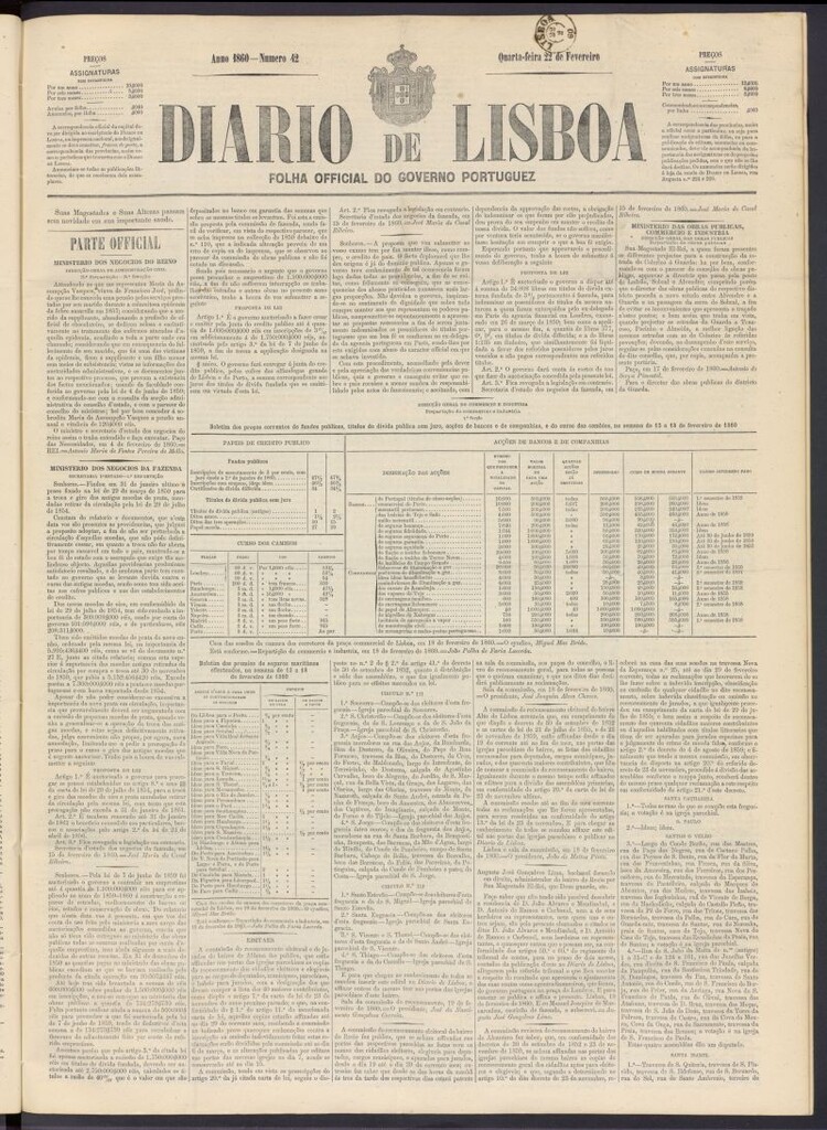 Miniatura de Diário de Lisboa : folha official do goberno portugues del 22 de febrero de 1860, nº 42