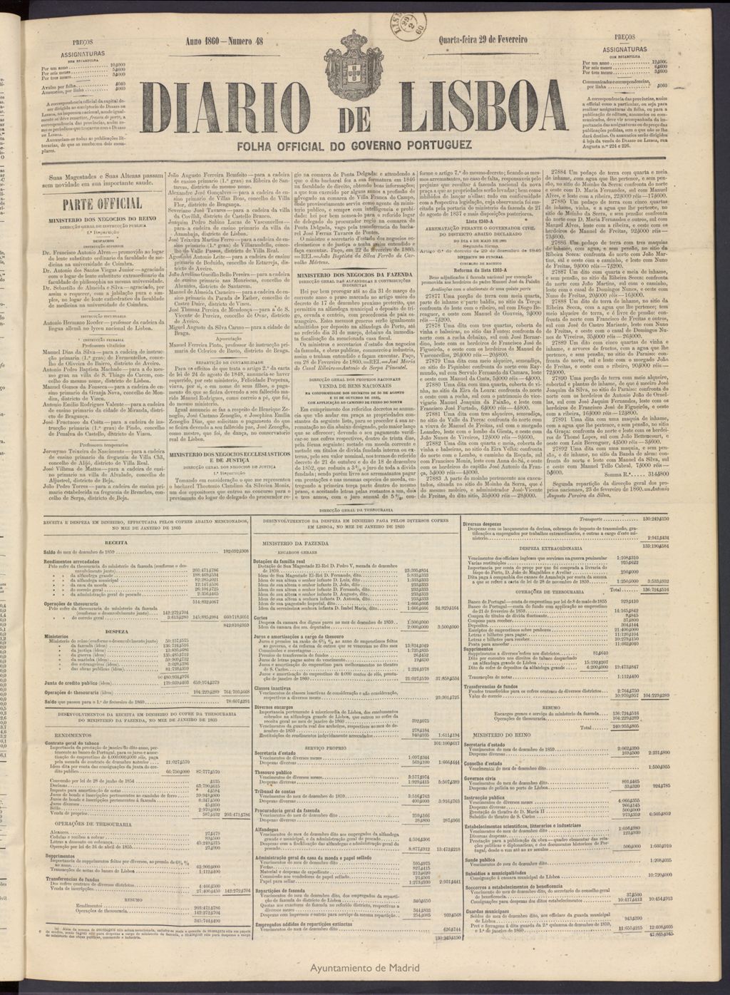 Miniatura de Diário de Lisboa : folha official do goberno portugues del 29 de febrero de 1860, nº 49