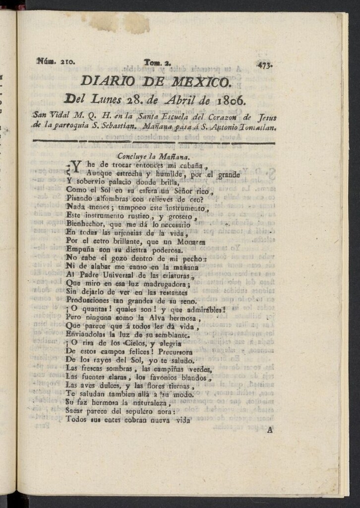 Miniatura de Diario de México del 28 de abril de 1806, nº 210