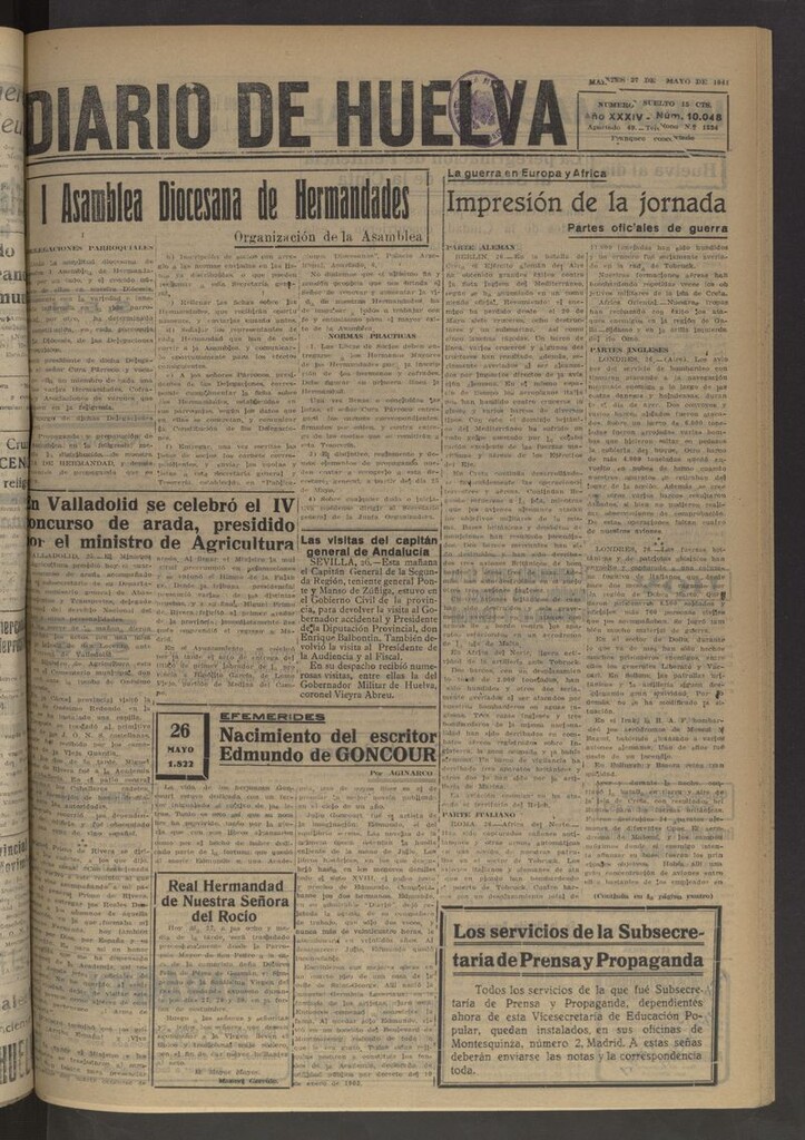 Miniatura de Diario de Huelva : periódico independiente del 27 de mayo de 1941