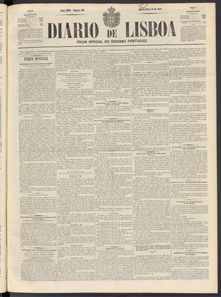 Miniatura de Diário de Lisboa : folha official do goberno portugues del 24 de mayo de 1860, nº 118