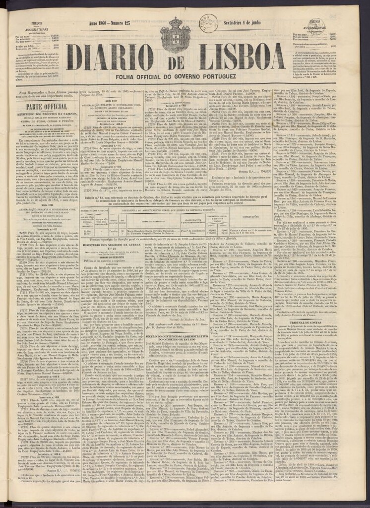 Miniatura de Diário de Lisboa : folha official do goberno portugues del 1 de junio de 1860, nº 125
