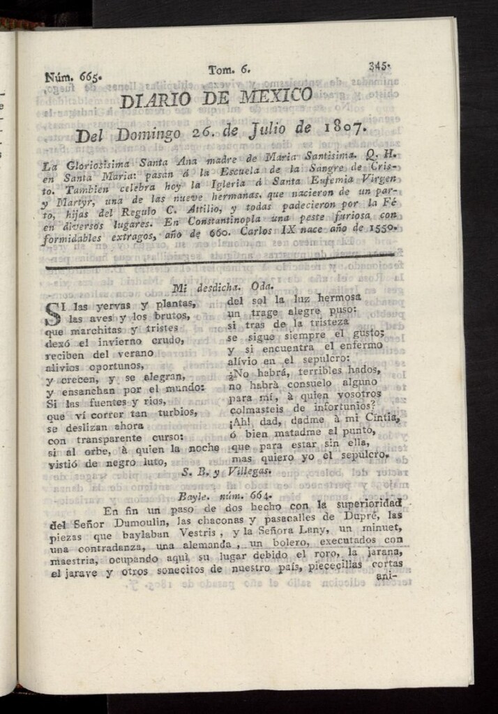 Miniatura de Diario de México del 26 de julio de 1807, nº 665