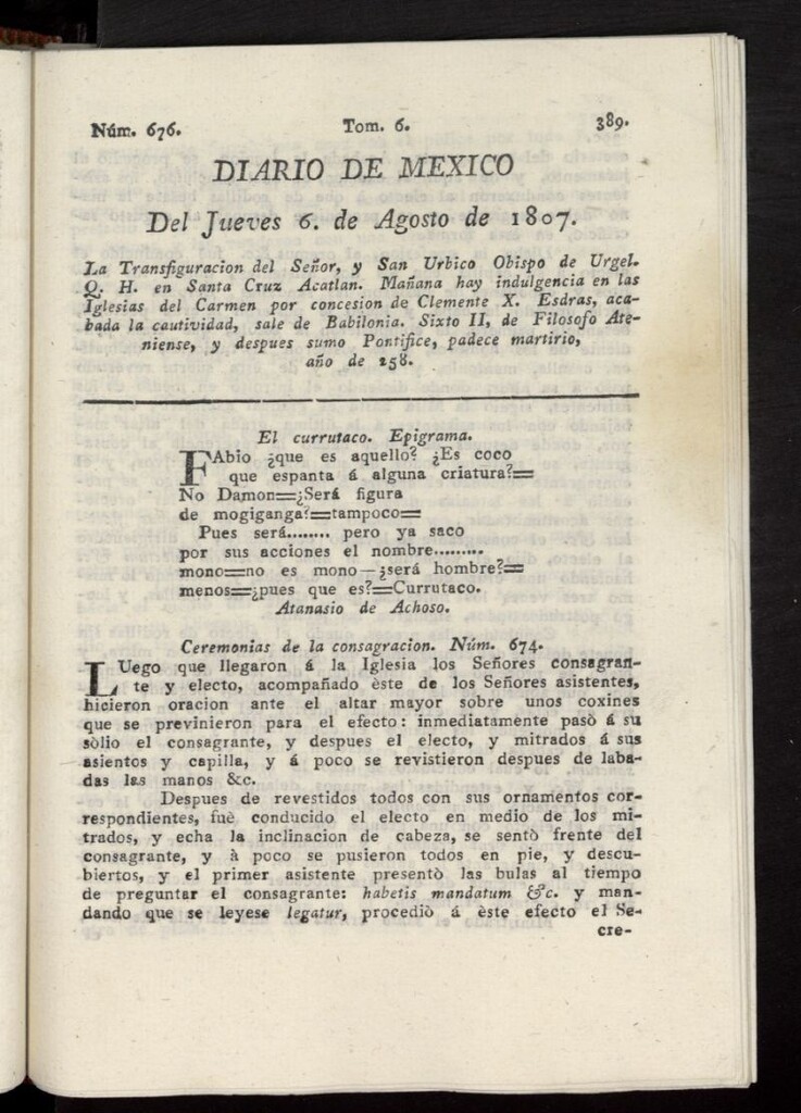 Miniatura de Diario de México del 6 de agosto de 1807, nº 676