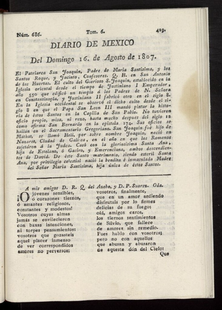 Miniatura de Diario de México del 16 de agosto de 1807, nº 686