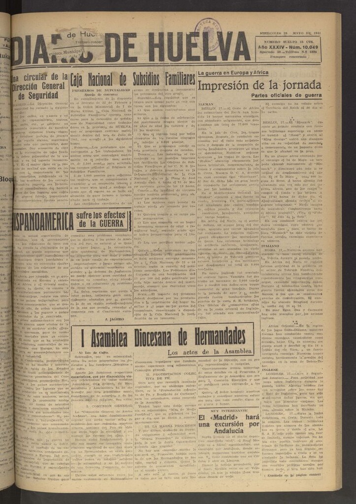 Miniatura de Diario de Huelva : periódico independiente del 28 de mayo de 1941