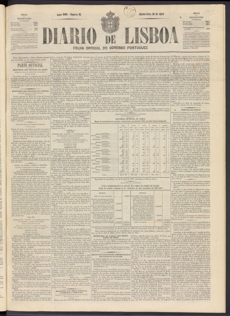 Miniatura de Diário de Lisboa : folha official do goberno portugues del 26 de abril de 1860, nº 95