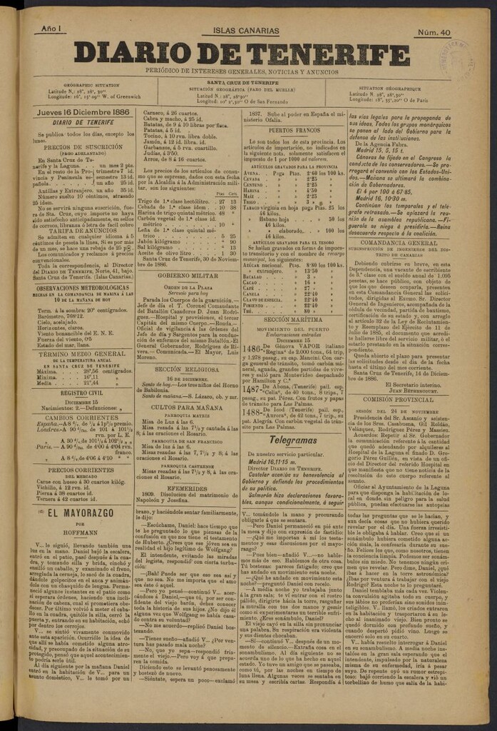 Miniatura de Diario de Tenerife del 16 de diciembre de 1886, nº 40