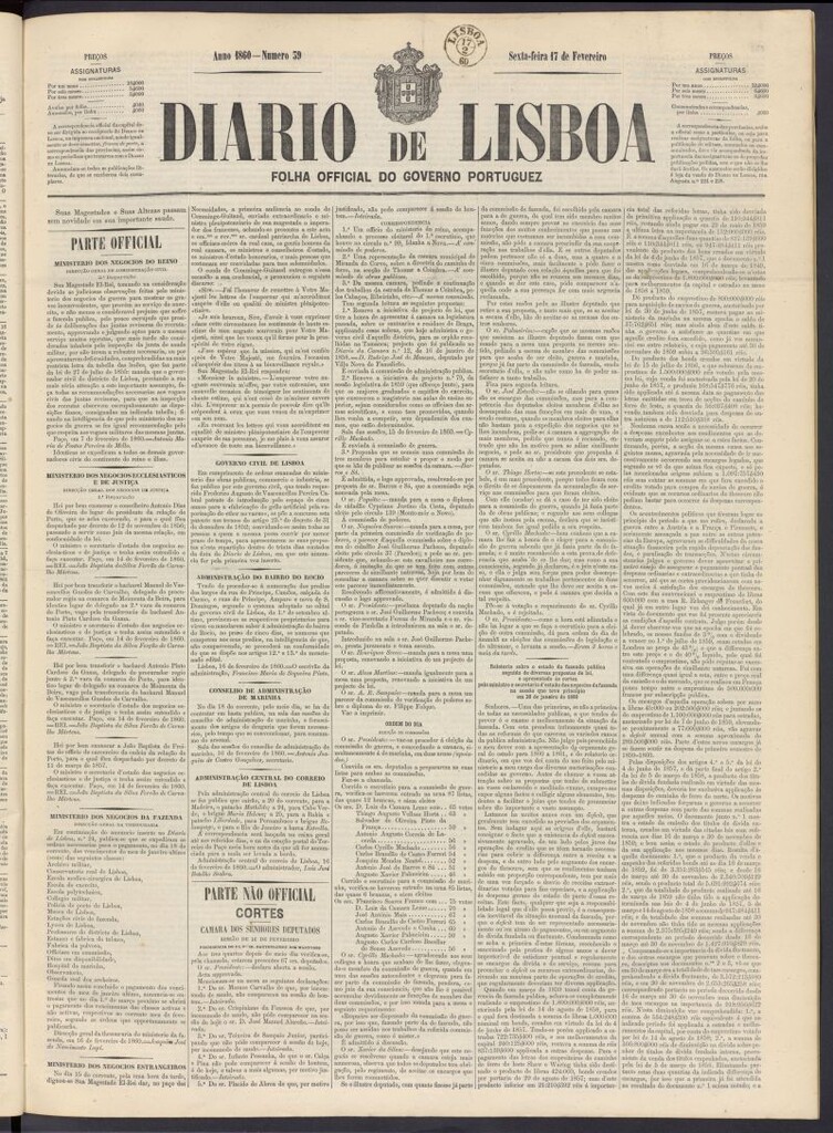 Miniatura de Diário de Lisboa : folha official do goberno portugues del 17 de febrero de 1860, nº 39