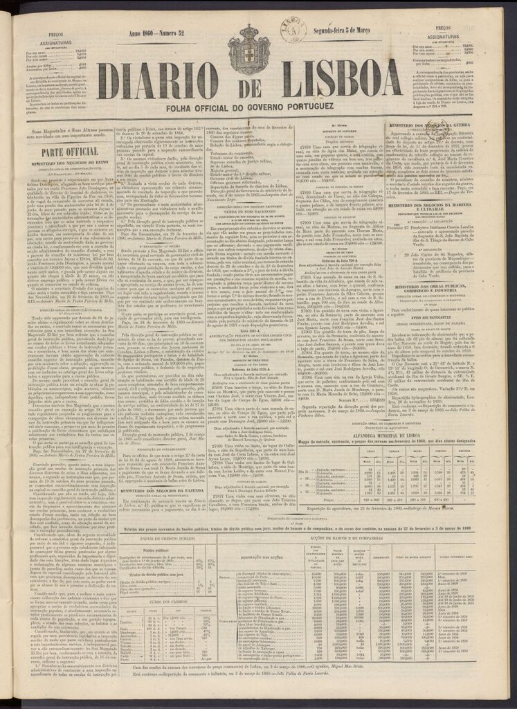 Miniatura de Diário de Lisboa : folha official do goberno portugues del 5 de marzo de 1860, nº 52
