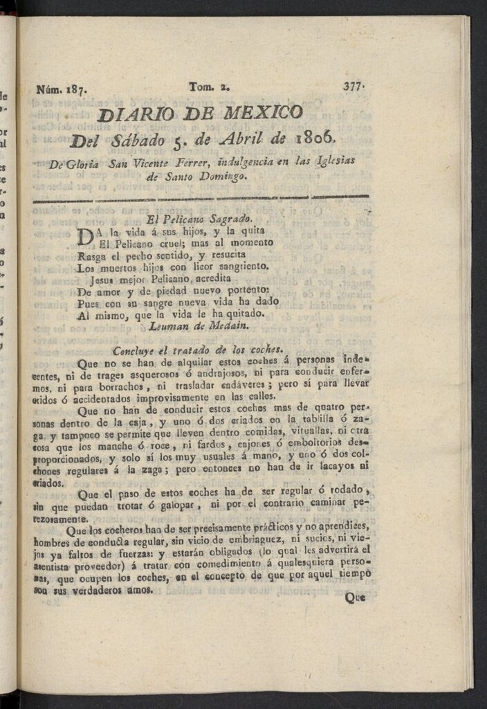 Miniatura de Diario de México del 5 de abril de 1806, nº 187