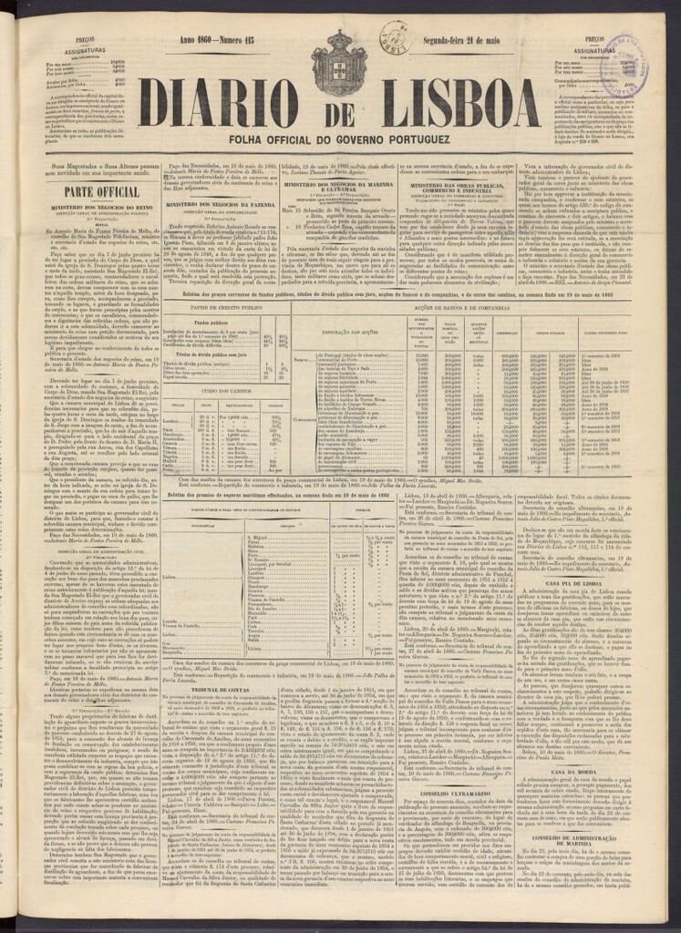 Miniatura de Diário de Lisboa : folha official do goberno portugues del 21 de mayo de 1860, nº 115