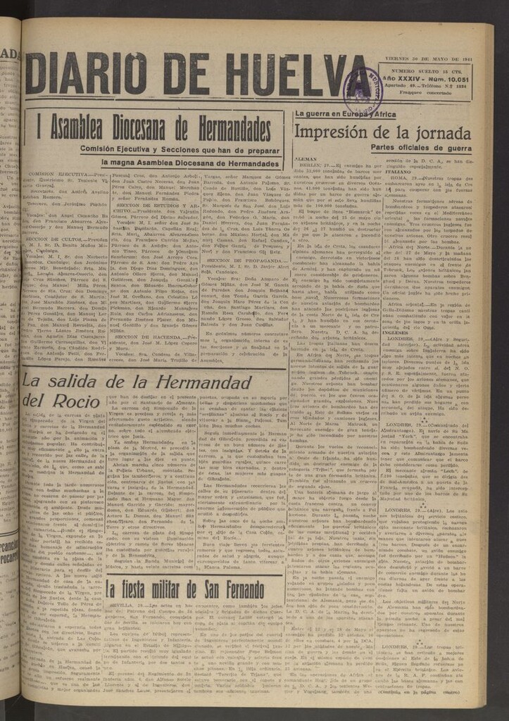 Miniatura de Diario de Huelva : periódico independiente del 30 de mayo de 1941