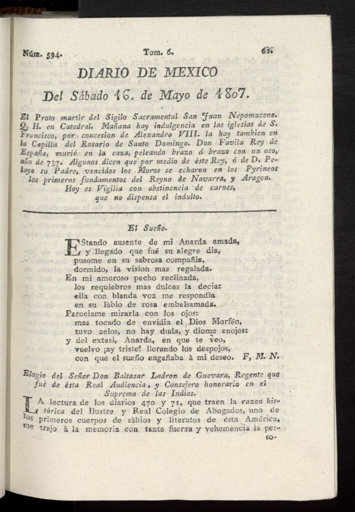 Miniatura de Diario de México del 16 de mayo de 1807, nº 594